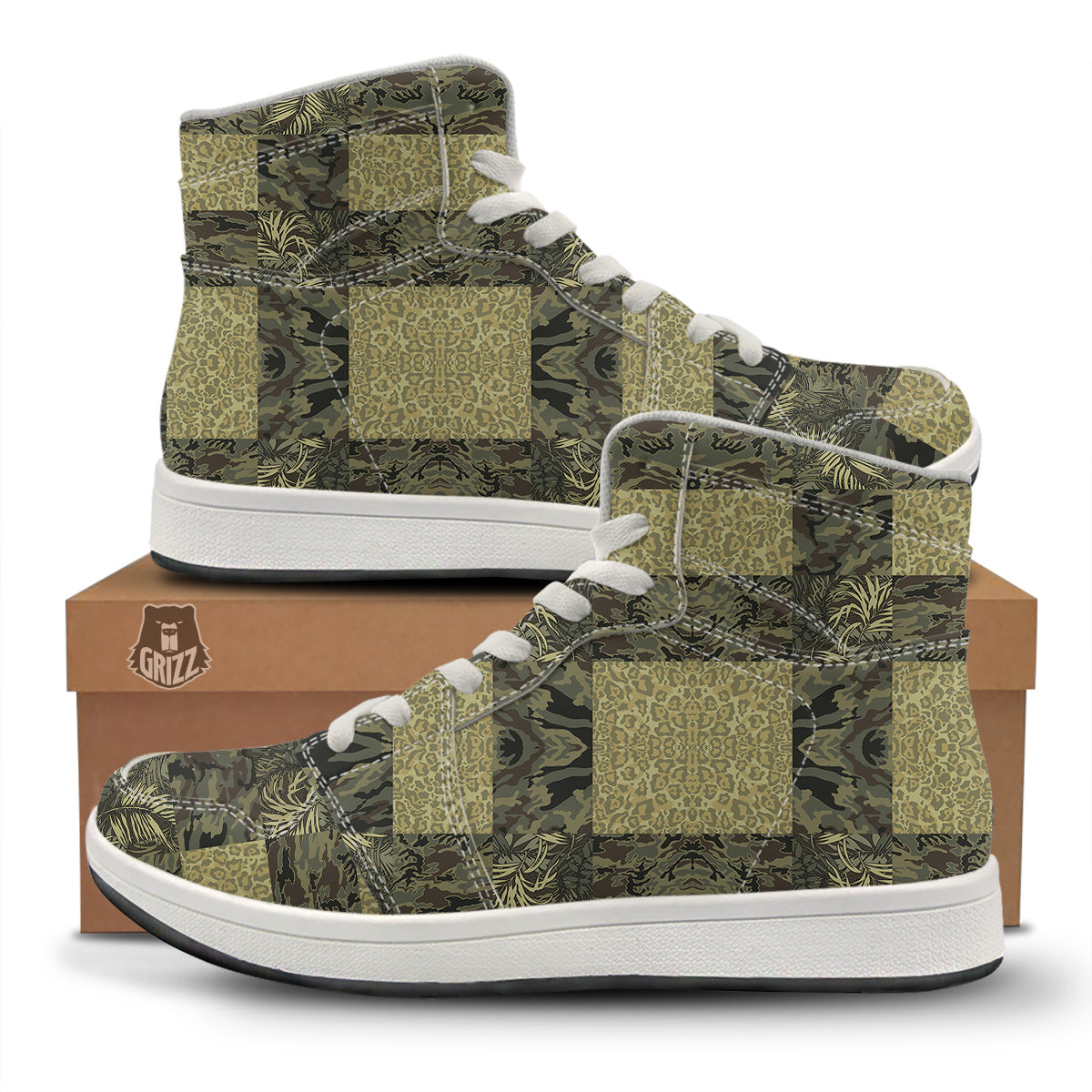 Camouflage Tropical And Leopard Print Pattern High Top Sneakers-grizzshop