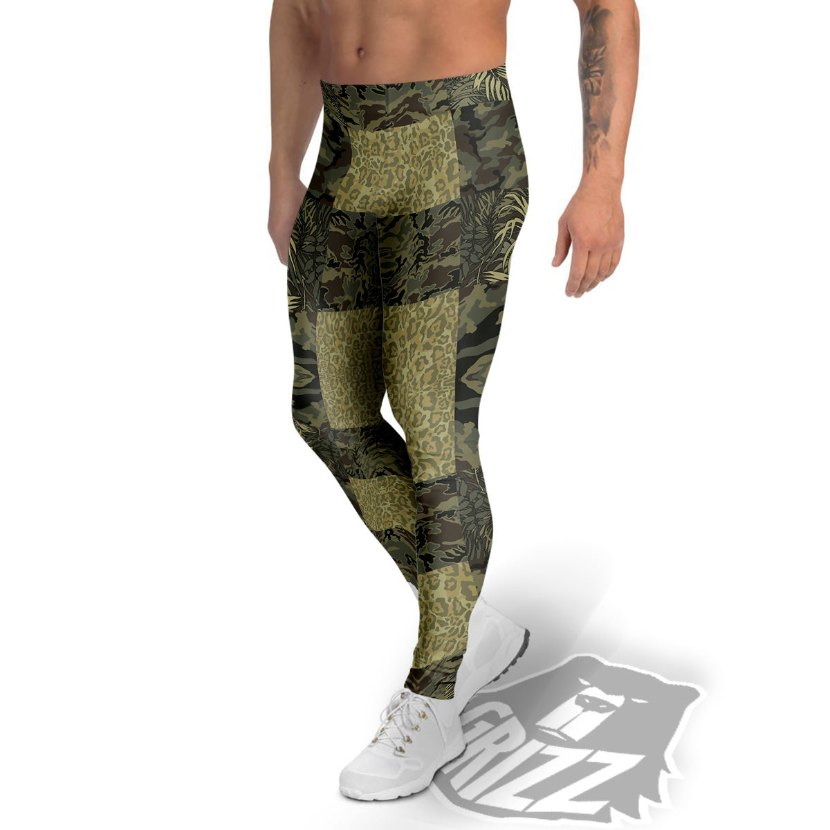 Camouflage Tropical And Leopard Print Pattern Men's Leggings-grizzshop