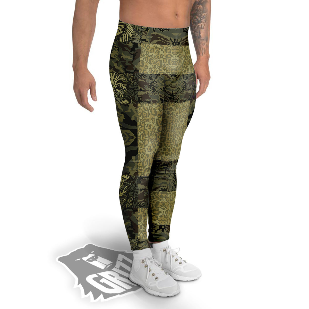 Camouflage Tropical And Leopard Print Pattern Men's Leggings-grizzshop