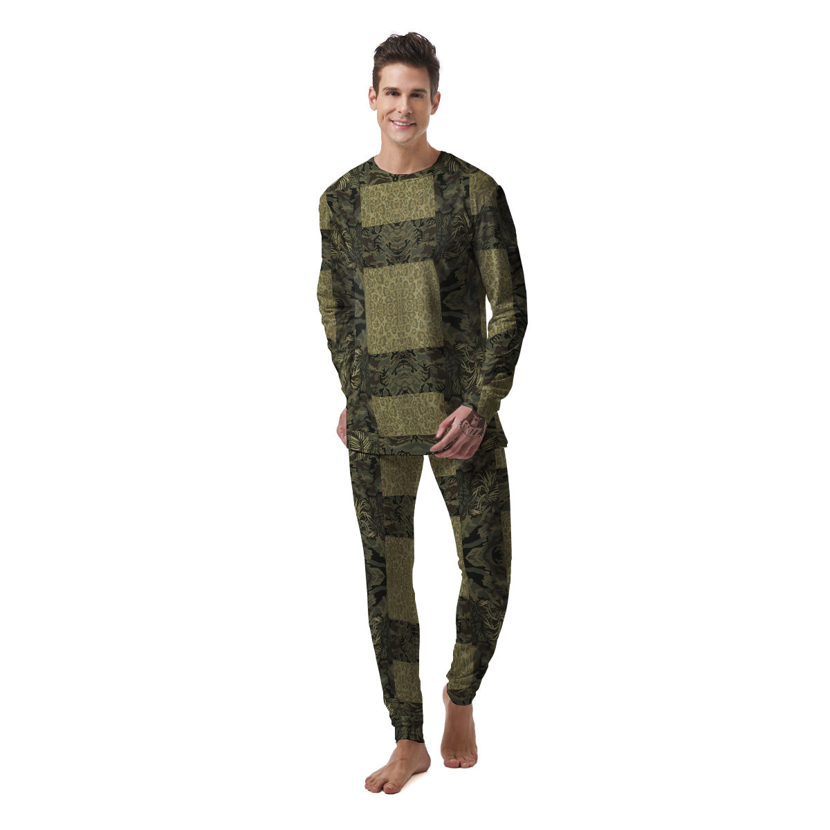 Camouflage Tropical And Leopard Print Pattern Men's Pajamas-grizzshop