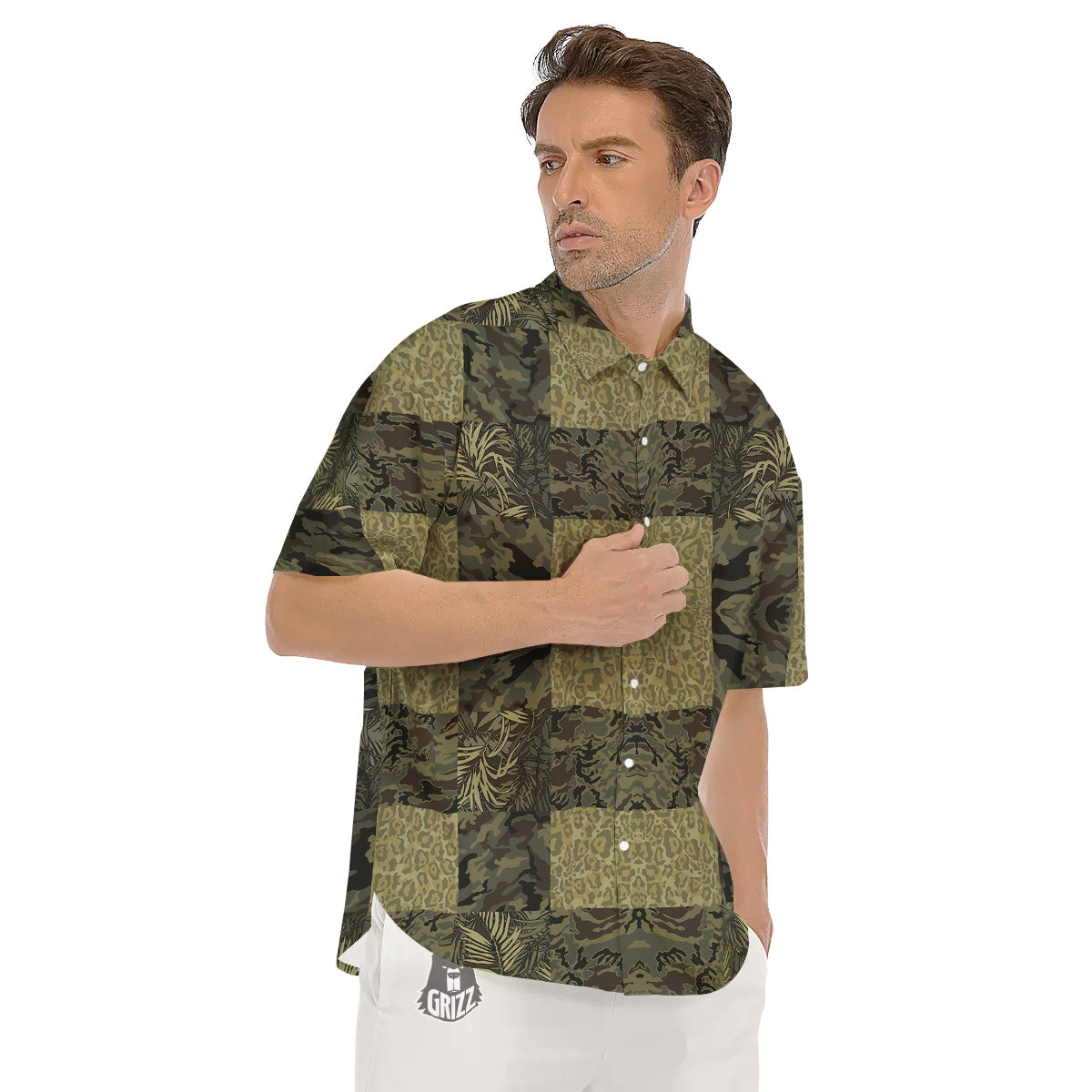 Camouflage Tropical And Leopard Print Pattern Men's Short Sleeve Shirts-grizzshop