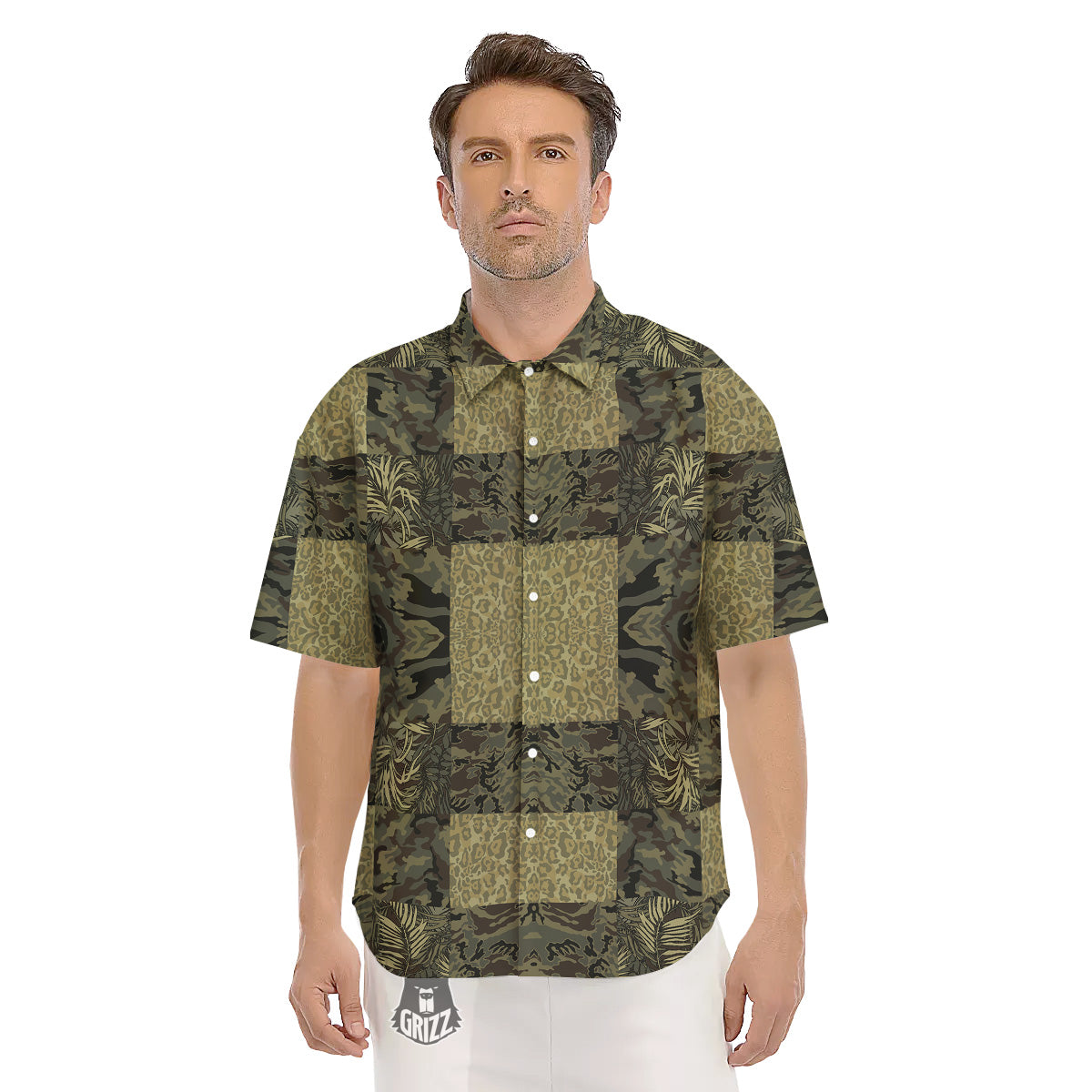 Camouflage Tropical And Leopard Print Pattern Men's Short Sleeve Shirts-grizzshop