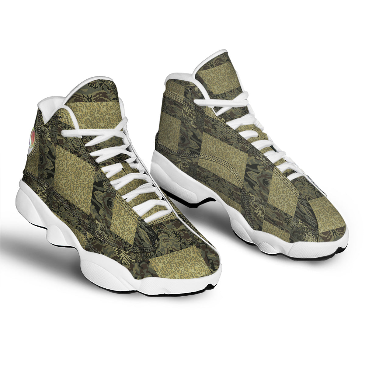 Camouflage Tropical And Leopard Print Pattern White Basketball Shoes-grizzshop