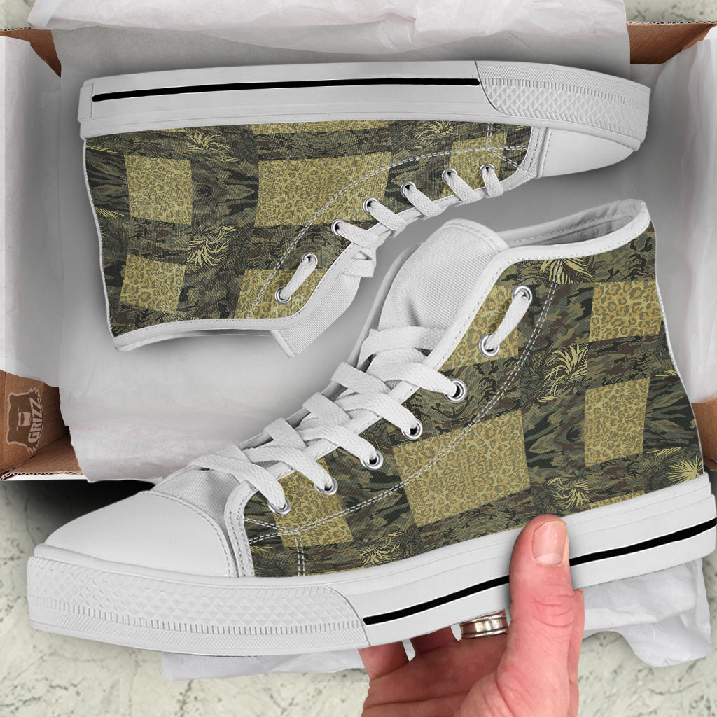 Camouflage Tropical And Leopard Print Pattern White High Top Shoes-grizzshop