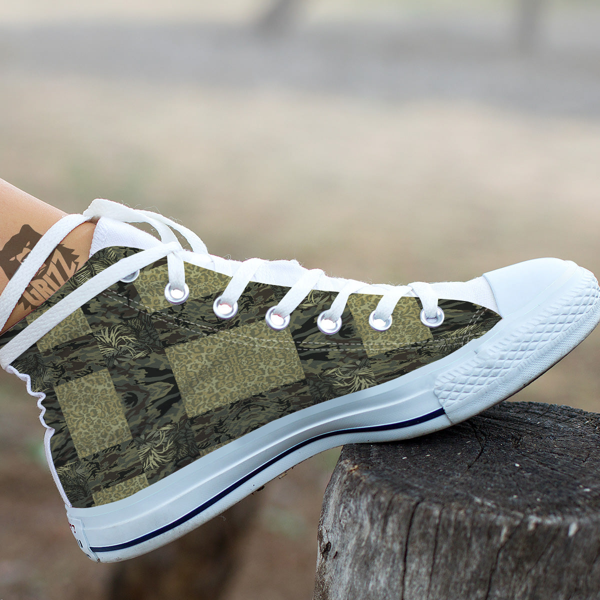 Camouflage Tropical And Leopard Print Pattern White High Top Shoes-grizzshop