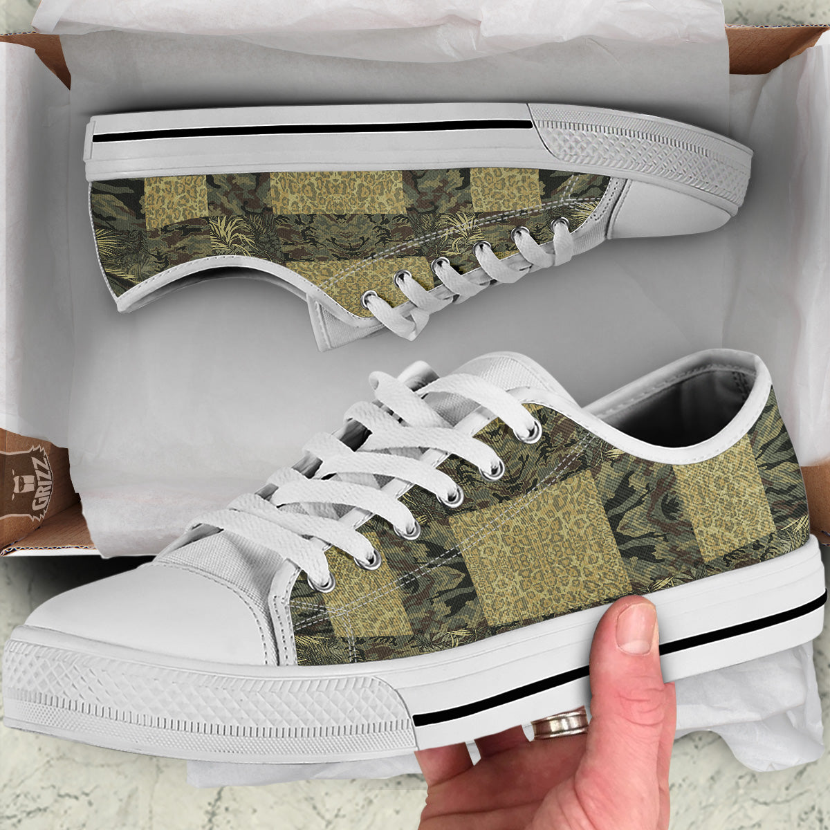 Camouflage Tropical And Leopard Print Pattern White Low Top Shoes-grizzshop