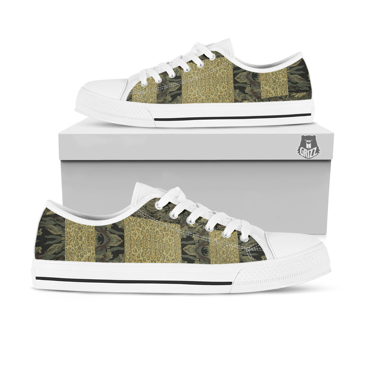 Camouflage Tropical And Leopard Print Pattern White Low Top Shoes-grizzshop