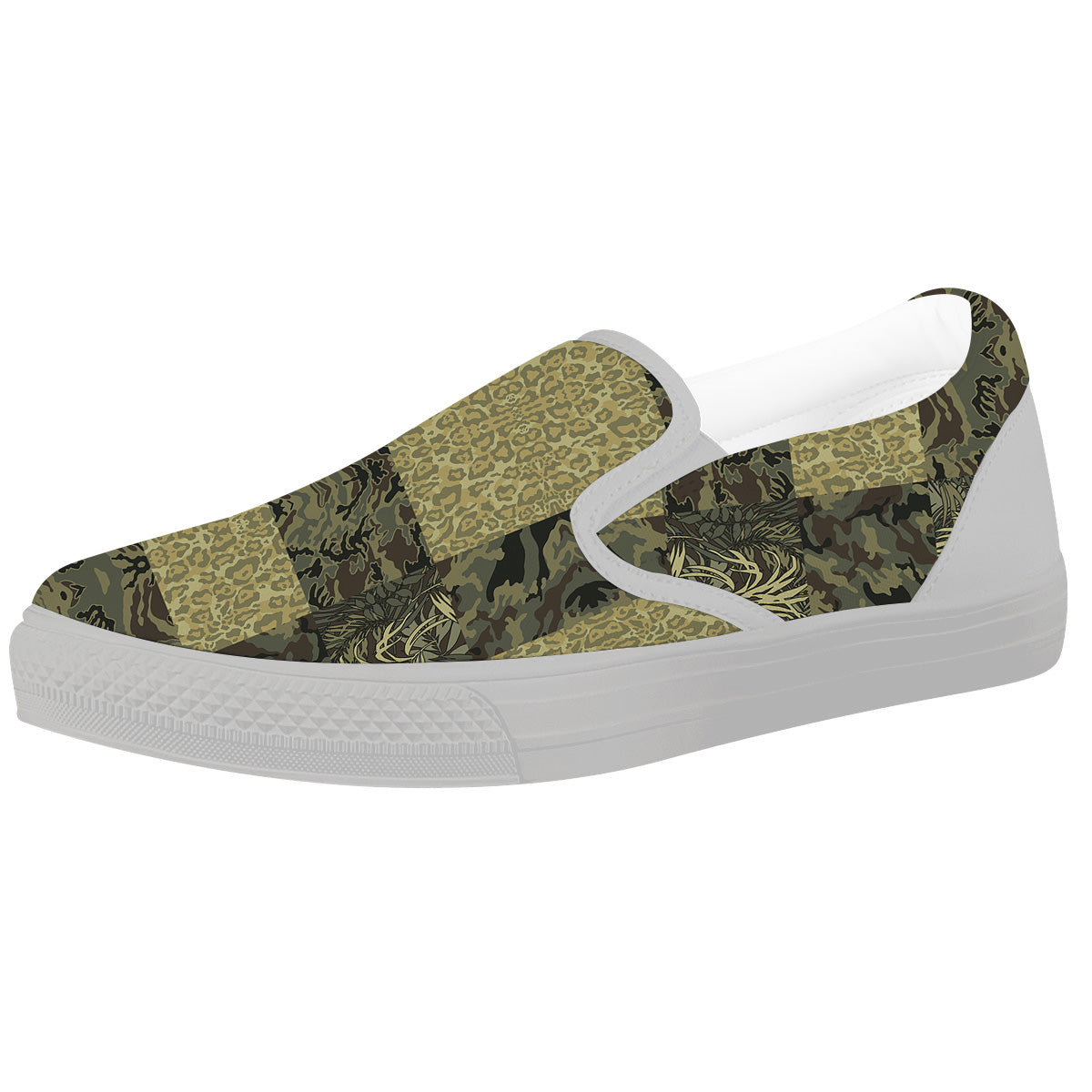 Camouflage Tropical And Leopard Print Pattern White Slip On Shoes-grizzshop