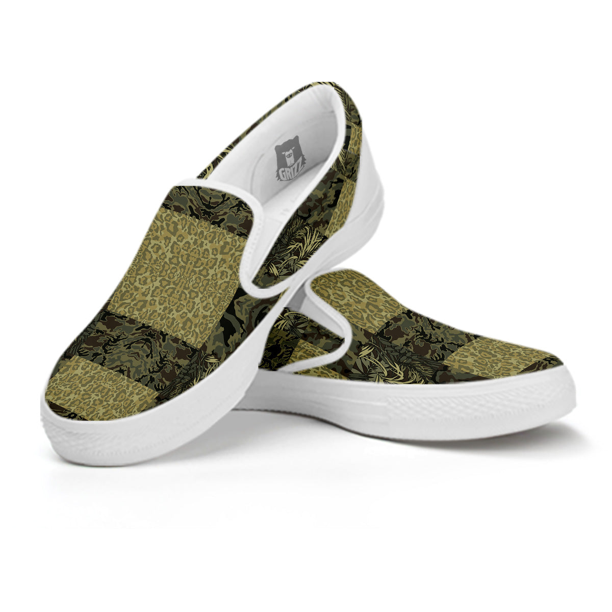 Camouflage Tropical And Leopard Print Pattern White Slip On Shoes-grizzshop