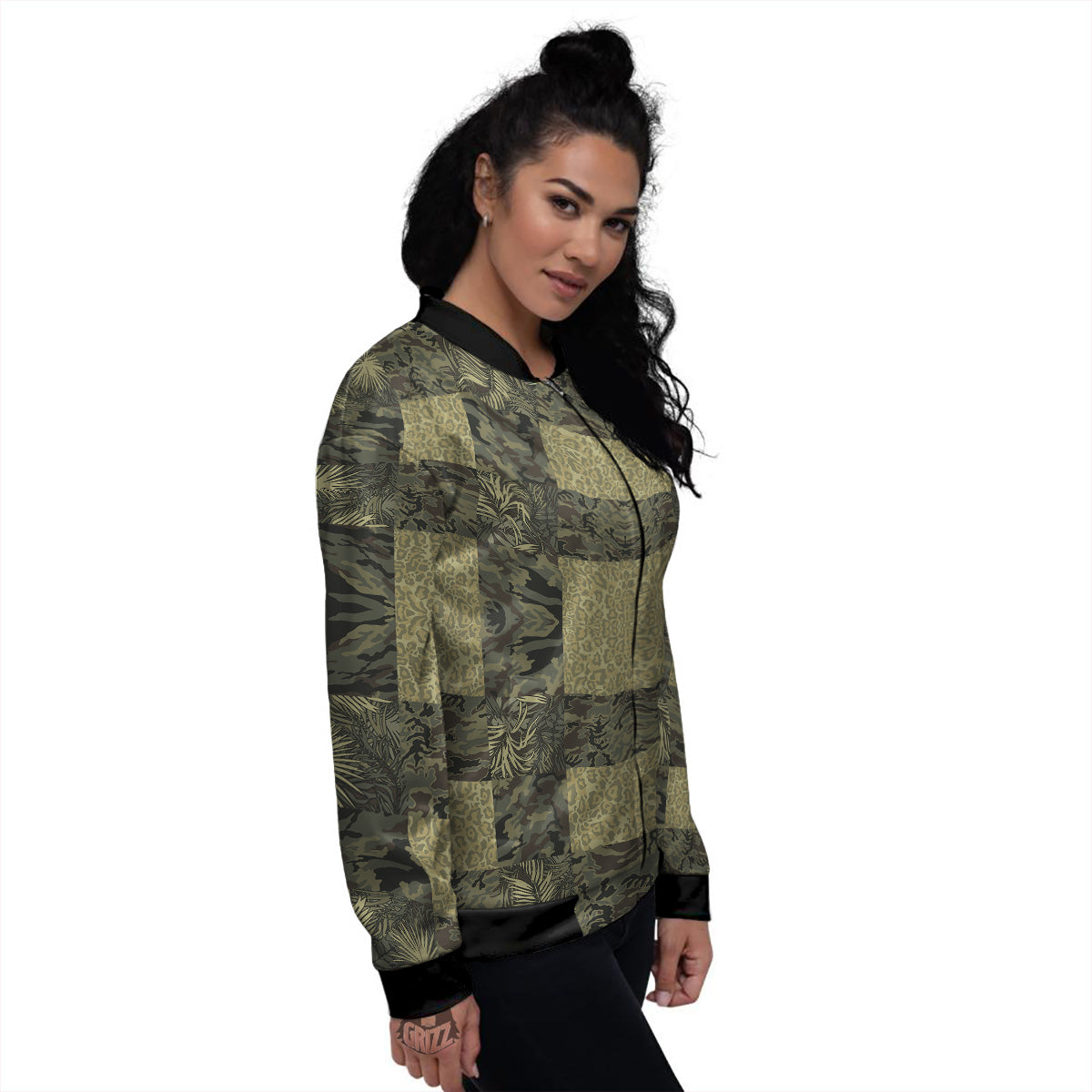 Camouflage Tropical And Leopard Print Pattern Women's Bomber Jacket-grizzshop