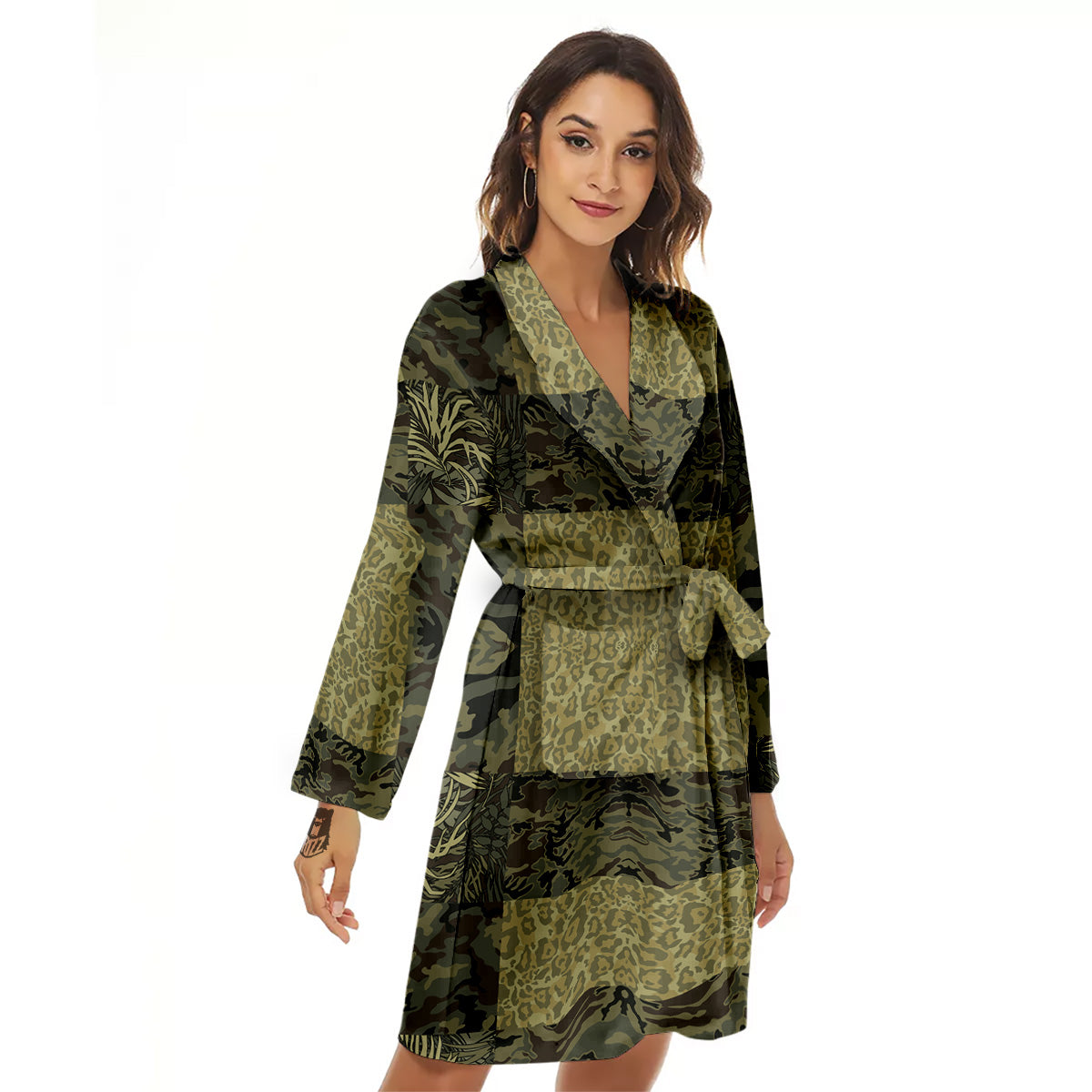 Camouflage Tropical And Leopard Print Pattern Women's Robe-grizzshop