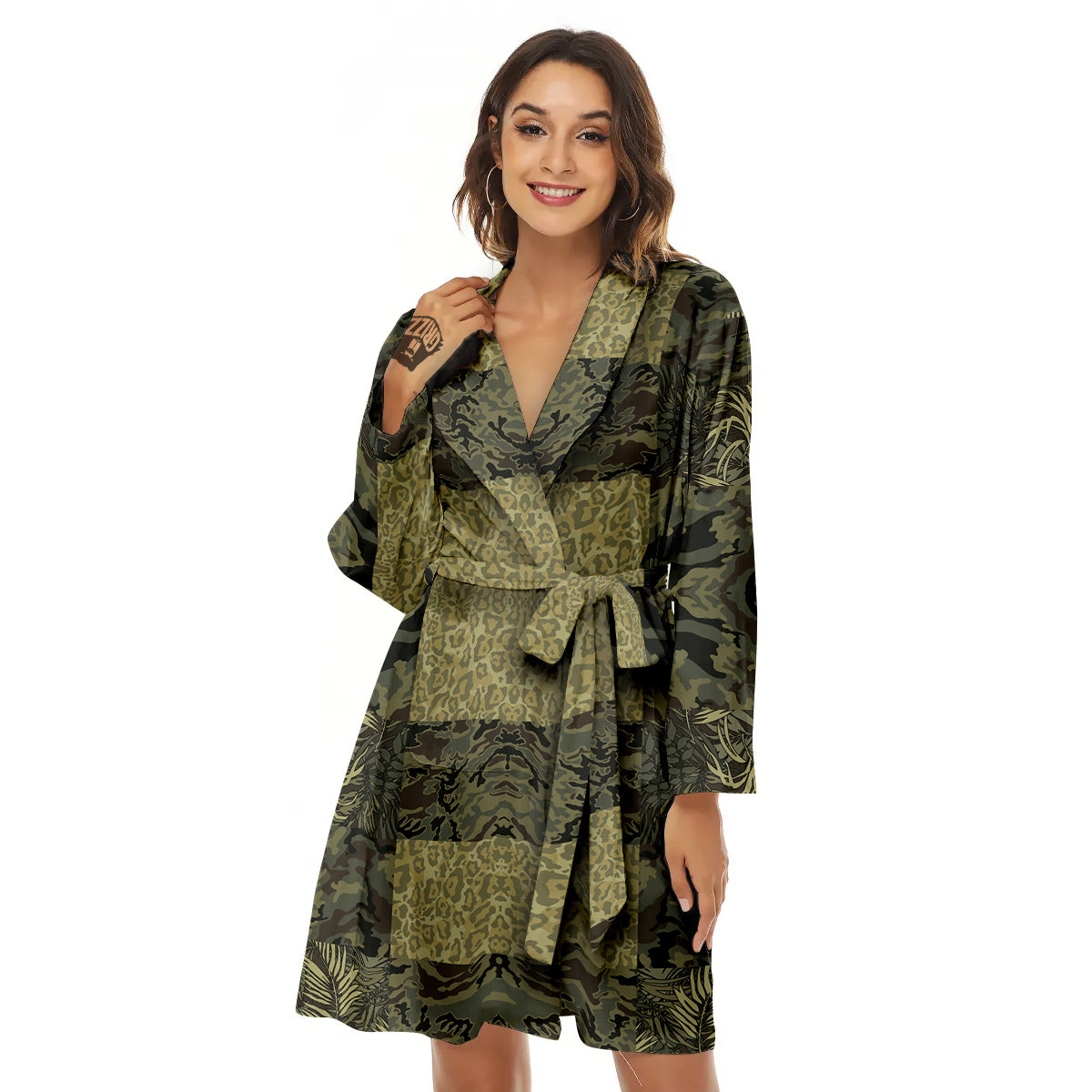 Camouflage Tropical And Leopard Print Pattern Women's Robe-grizzshop