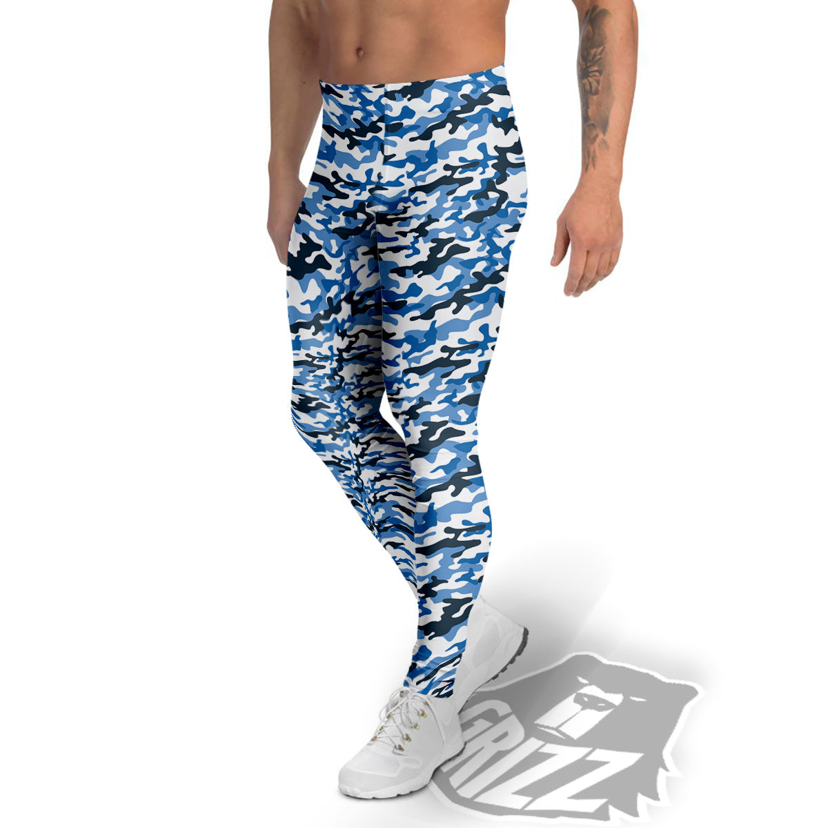 Camouflage White And Blue Print Men's Leggings-grizzshop