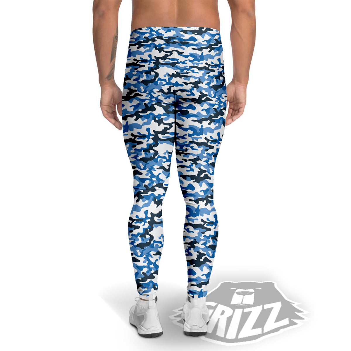 Camouflage White And Blue Print Men's Leggings-grizzshop