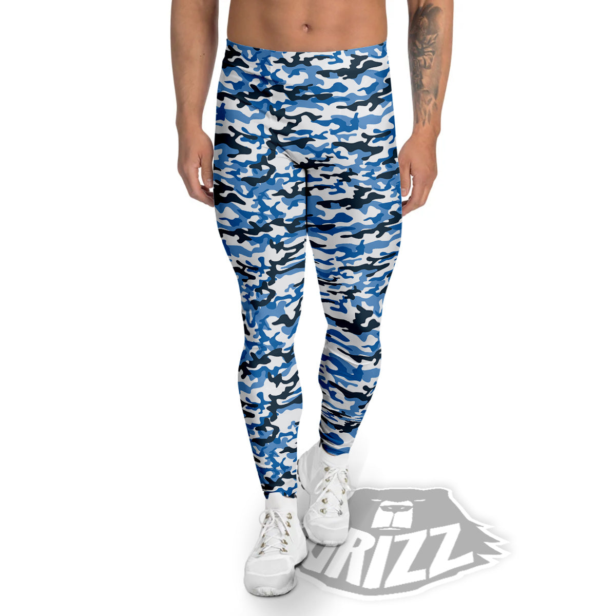 Camouflage White And Blue Print Men's Leggings-grizzshop
