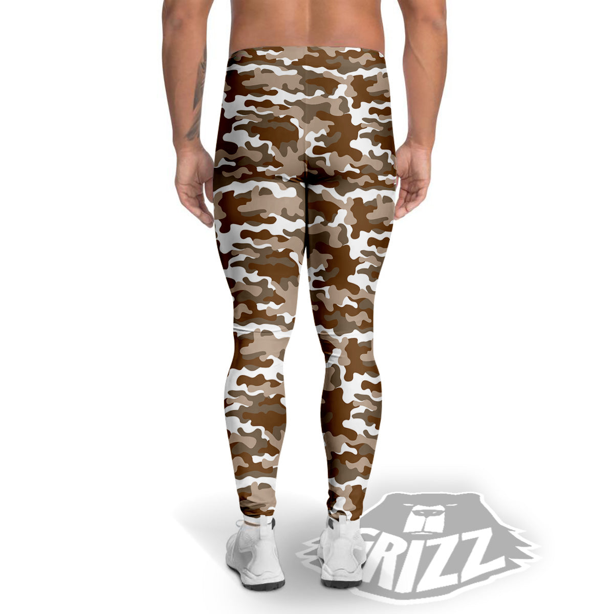 Camouflage White And Brown Print Men's Leggings-grizzshop