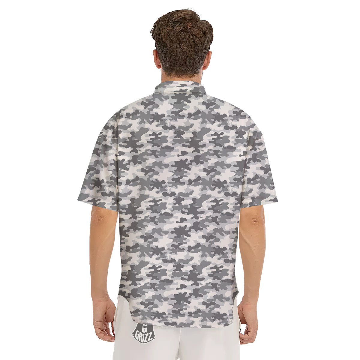 Camouflage White And Grey Print Men's Short Sleeve Shirts-grizzshop