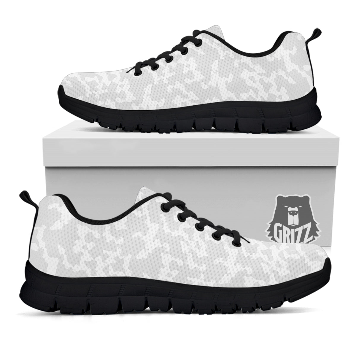 Camouflage White Snow Print Pattern Black Sneaker-grizzshop