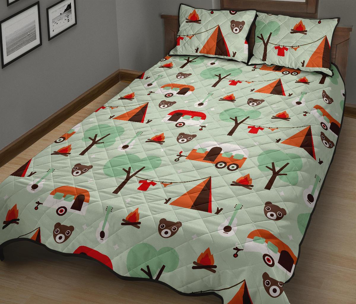 Camper Pattern Print Bed Set Quilt-grizzshop