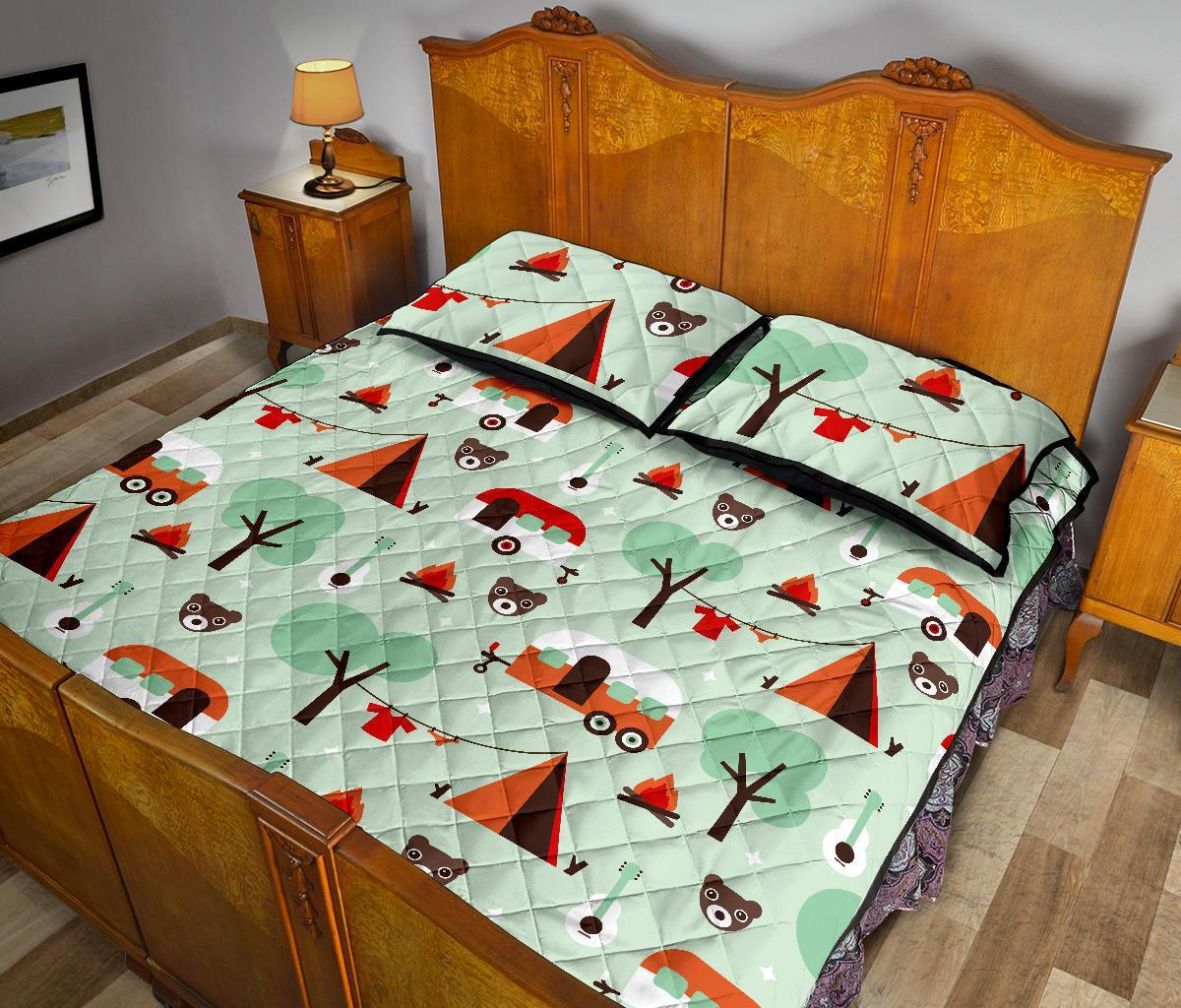 Camper Pattern Print Bed Set Quilt-grizzshop