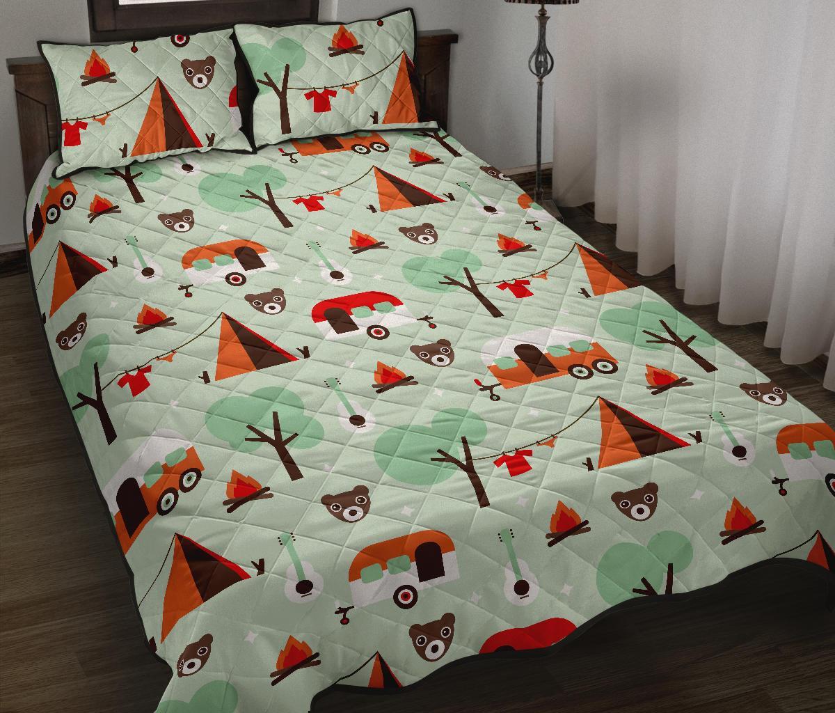 Camper Pattern Print Bed Set Quilt-grizzshop