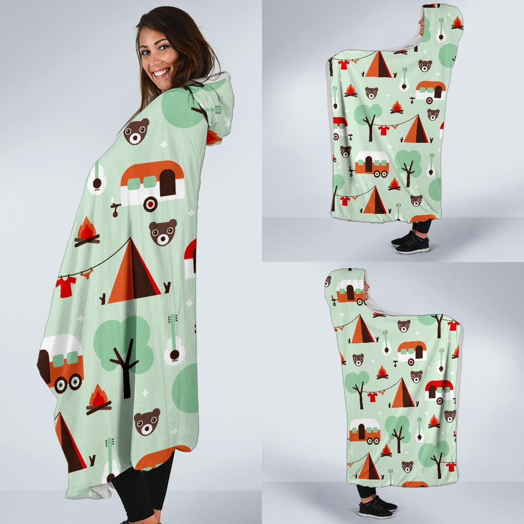 Camper Pattern Print Hooded Blanket-grizzshop