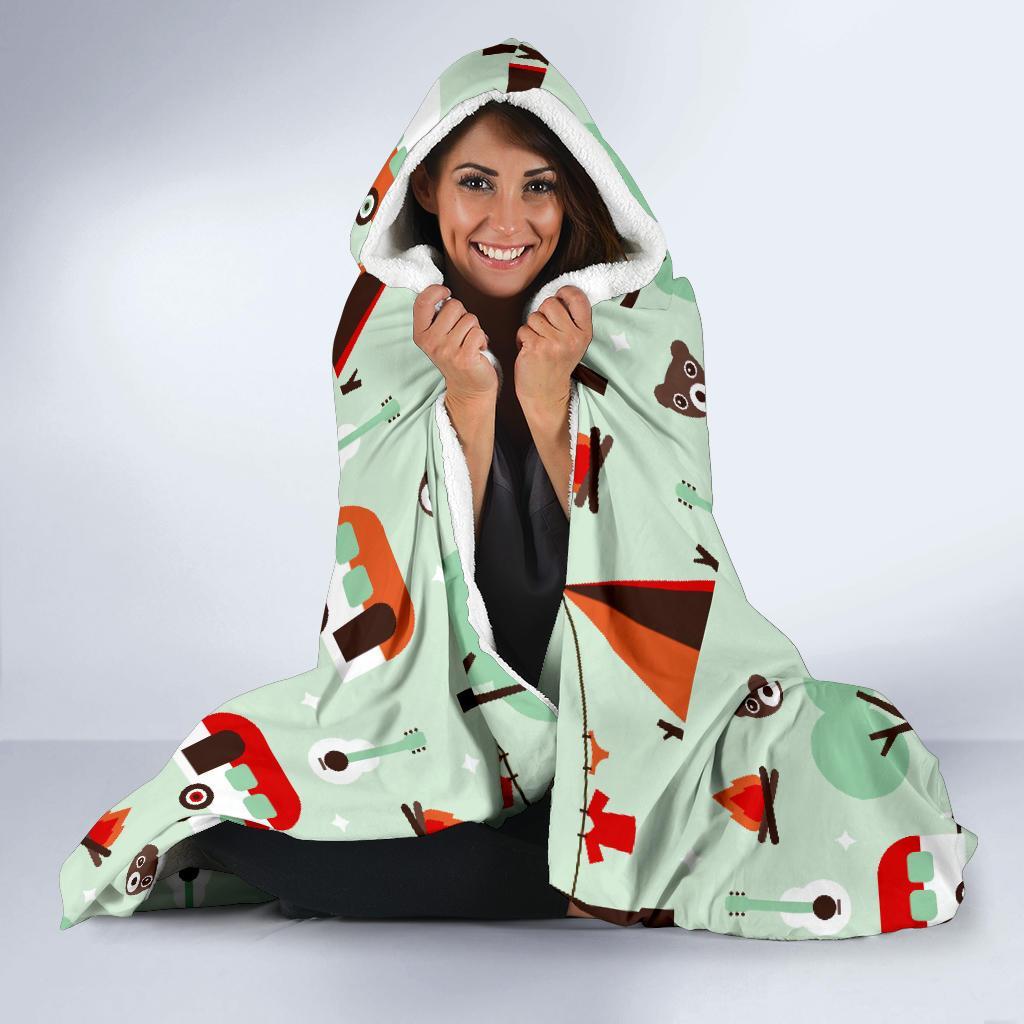 Camper Pattern Print Hooded Blanket-grizzshop
