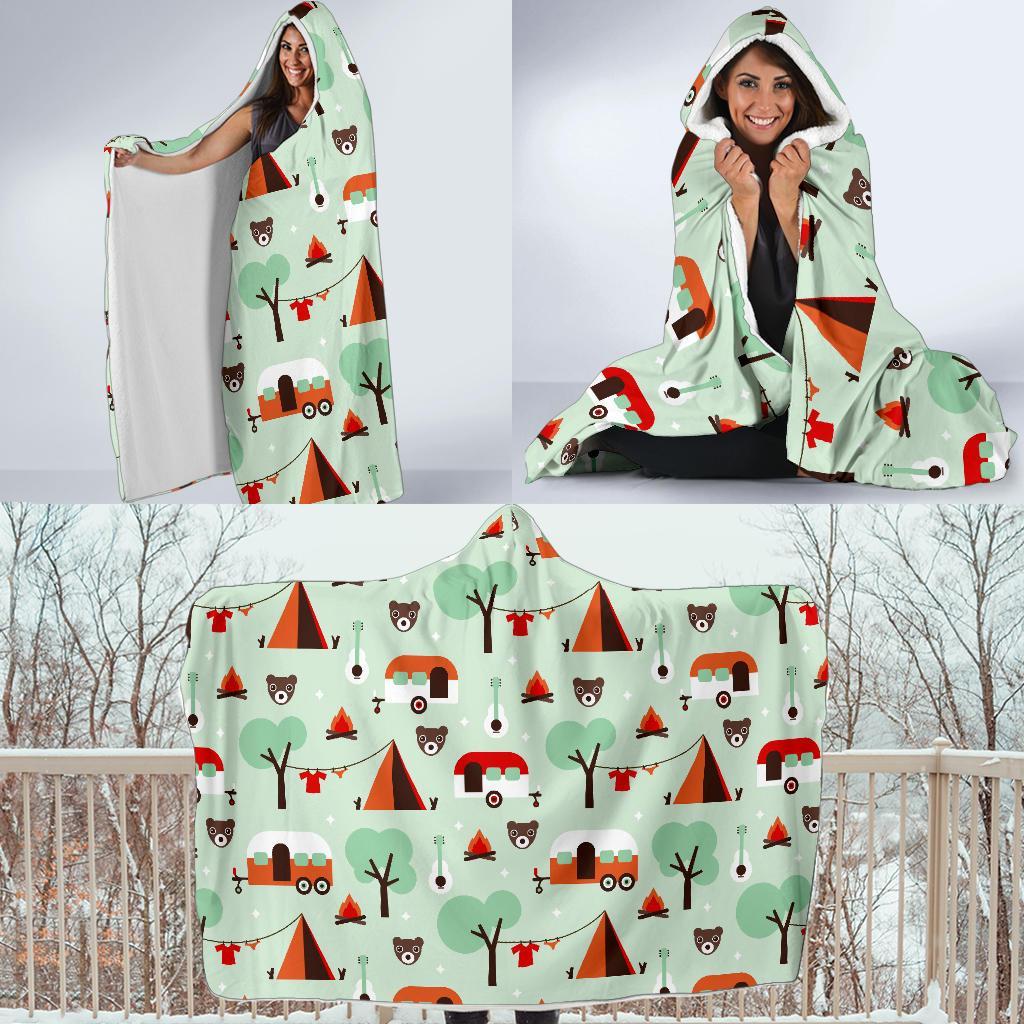 Camper Pattern Print Hooded Blanket-grizzshop