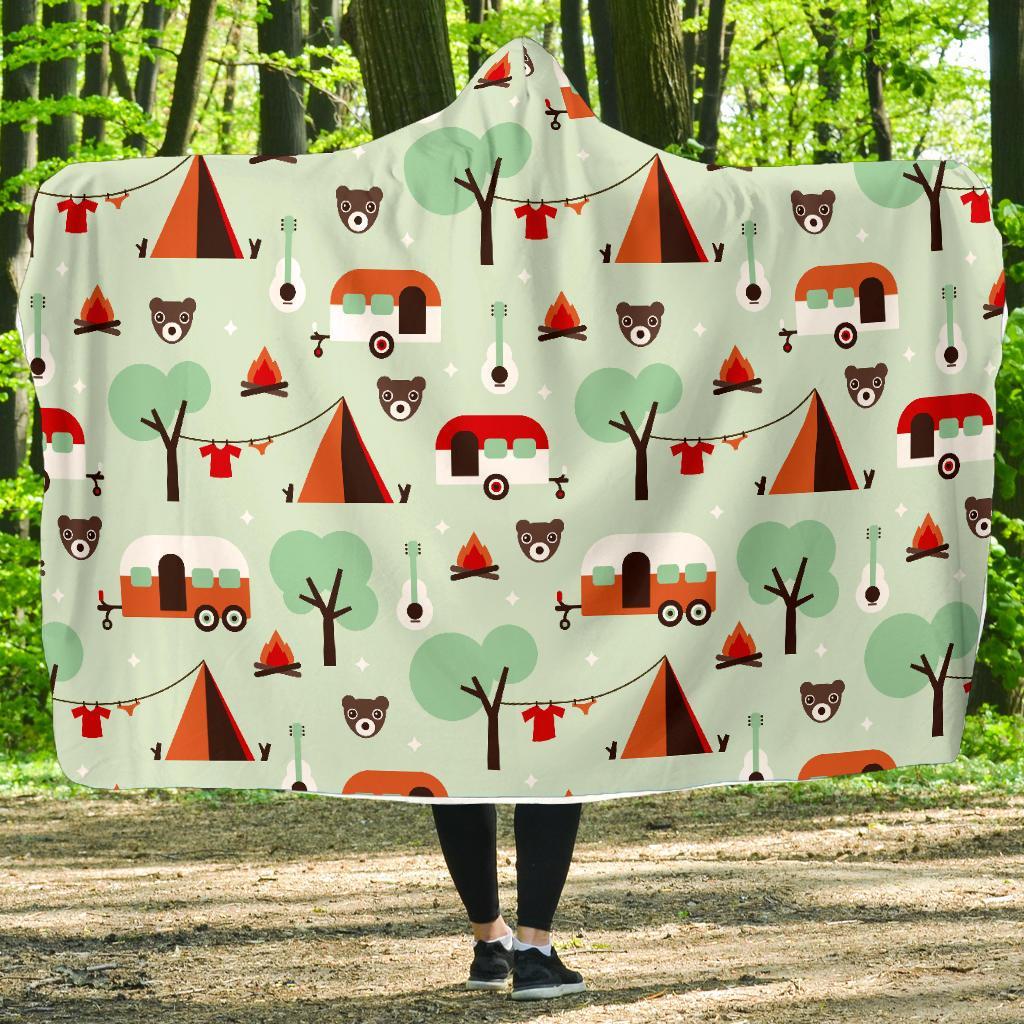 Camper Pattern Print Hooded Blanket-grizzshop