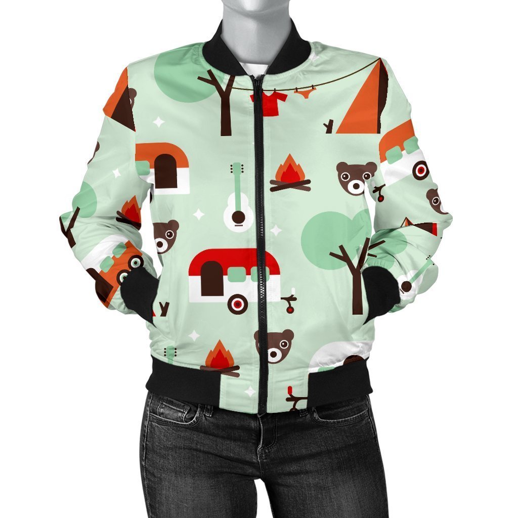 Camper Pattern Print Women Casual Bomber Jacket-grizzshop