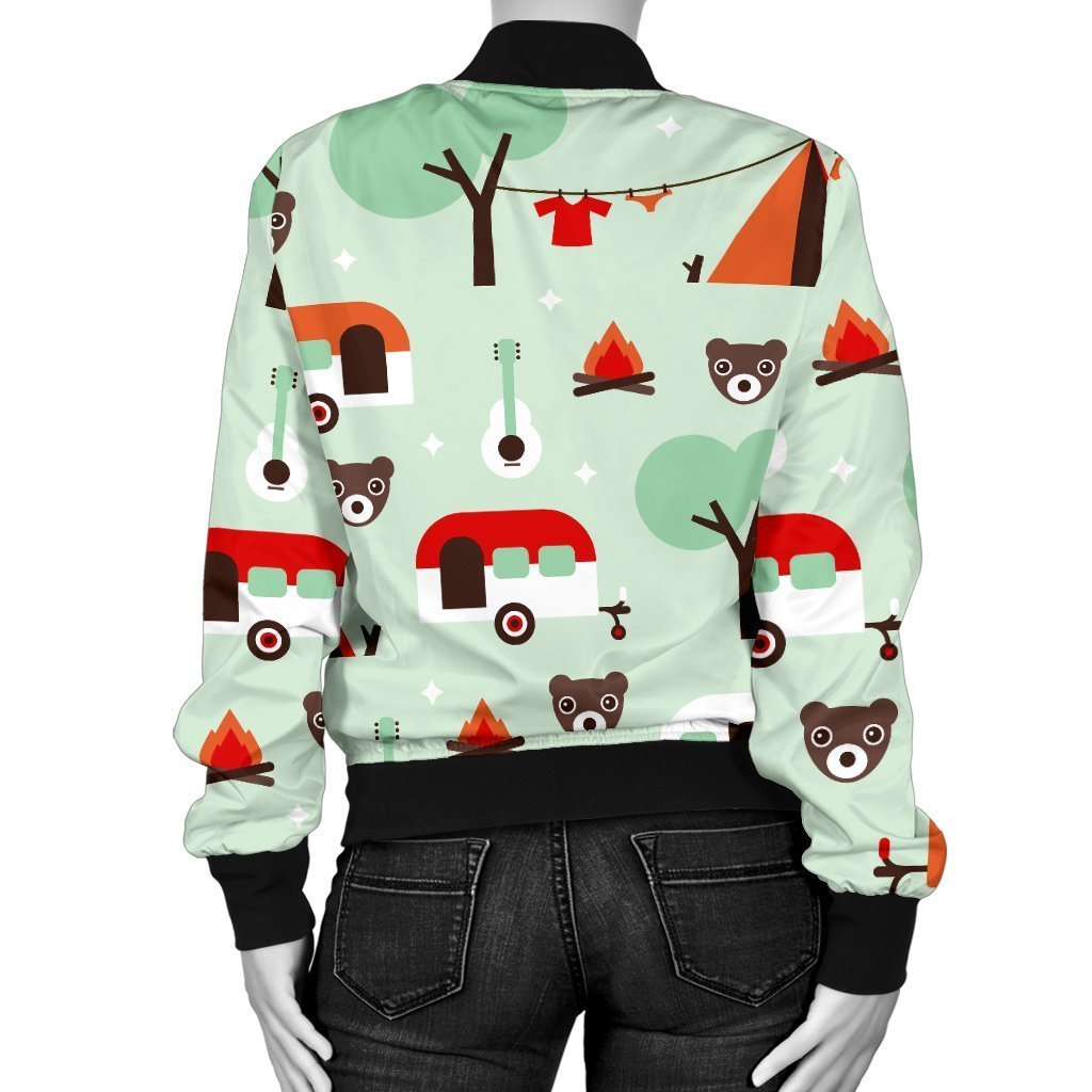 Camper Pattern Print Women Casual Bomber Jacket-grizzshop