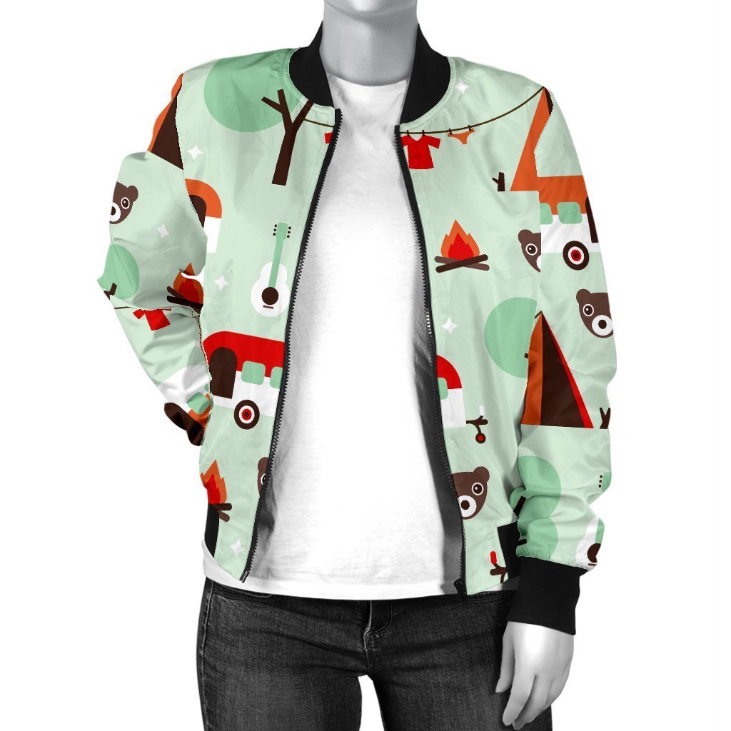 Camper Pattern Print Women Casual Bomber Jacket-grizzshop