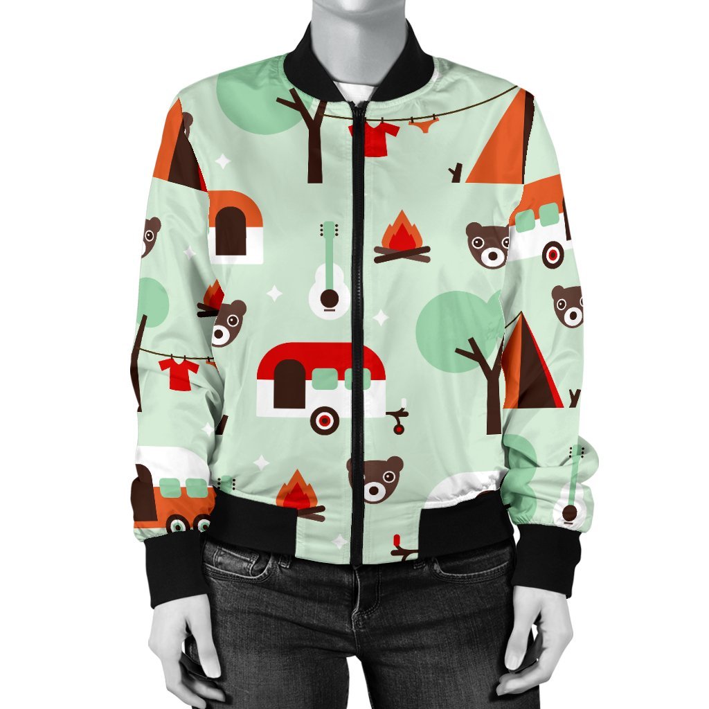Camper Pattern Print Women Casual Bomber Jacket-grizzshop