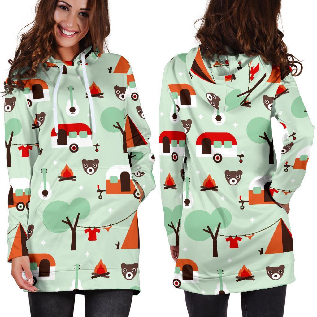 Camper Pattern Print Women Hoodie Dress-grizzshop