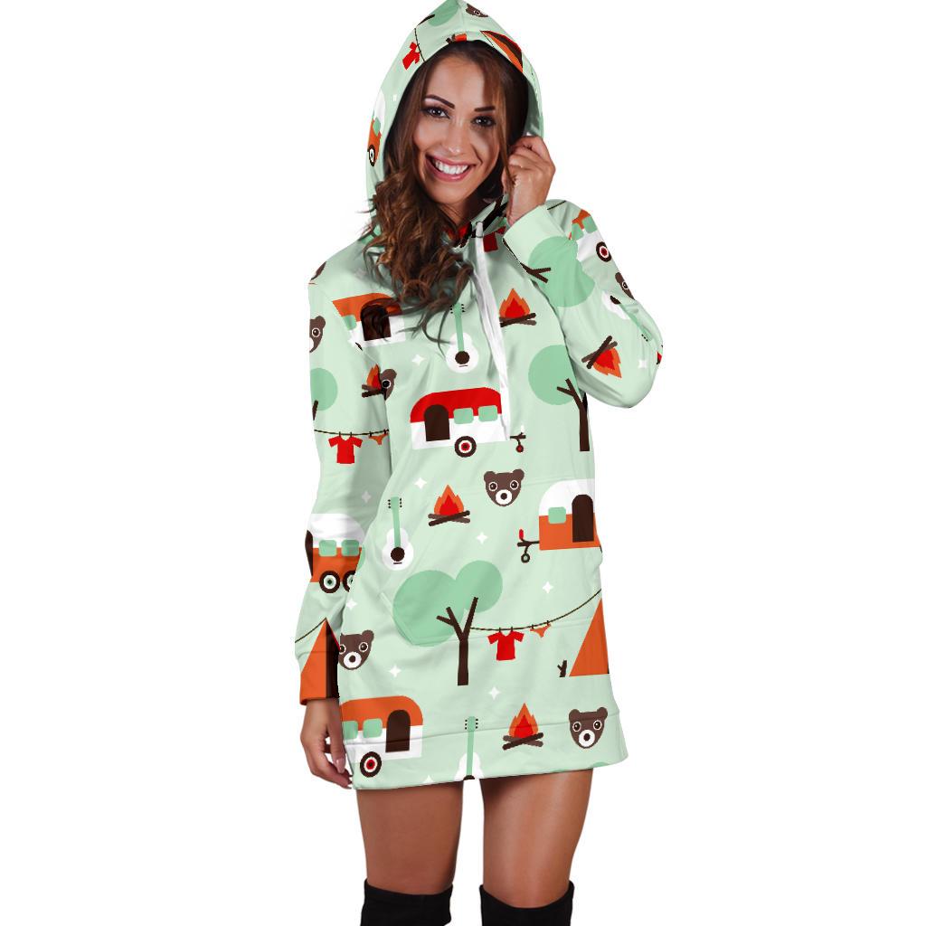 Camper Pattern Print Women Hoodie Dress-grizzshop