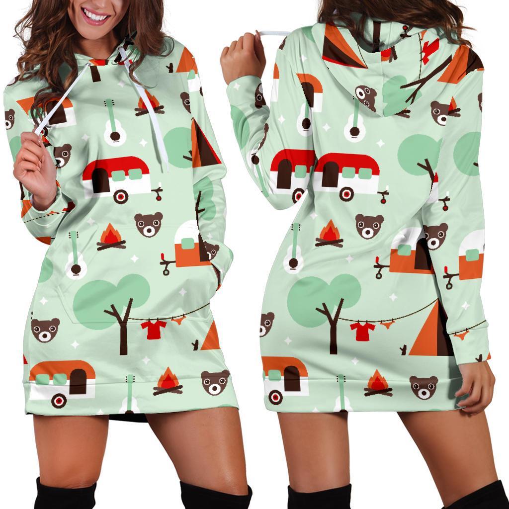 Camper Pattern Print Women Hoodie Dress-grizzshop