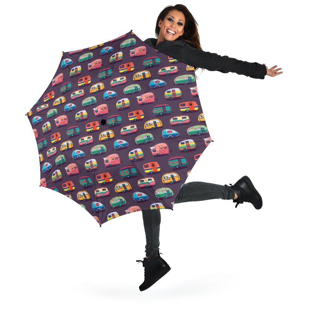 Camper Van Pattern Print Automatic Foldable Umbrella-grizzshop