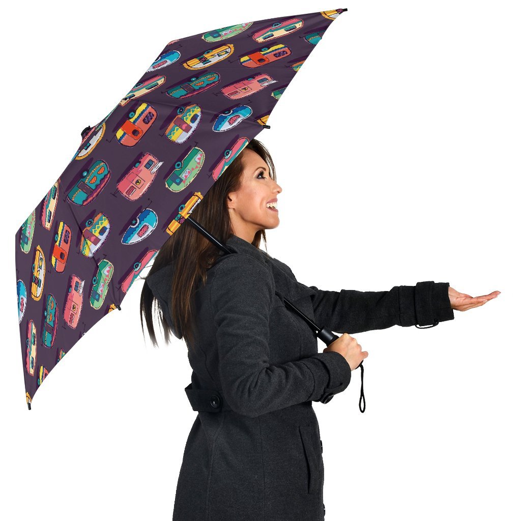 Camper Van Pattern Print Automatic Foldable Umbrella-grizzshop