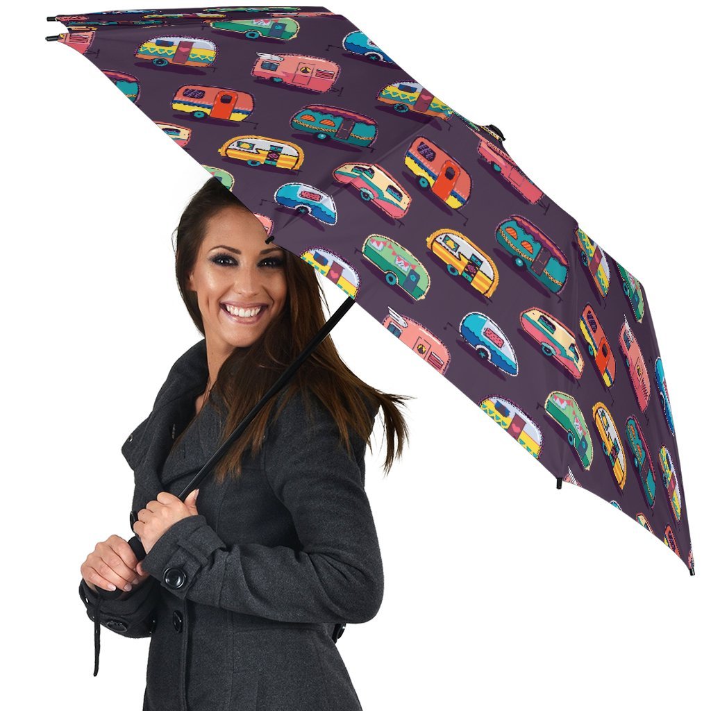 Camper Van Pattern Print Automatic Foldable Umbrella-grizzshop