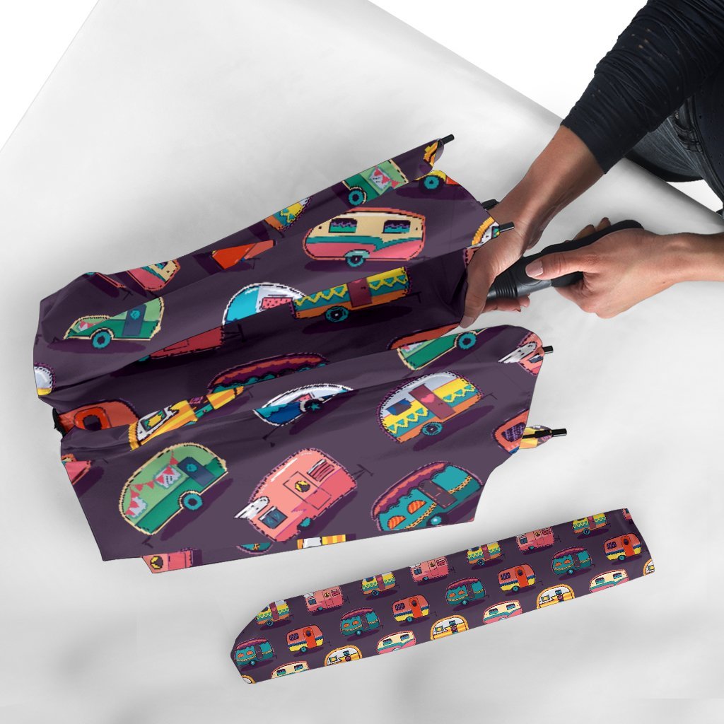 Camper Van Pattern Print Automatic Foldable Umbrella-grizzshop