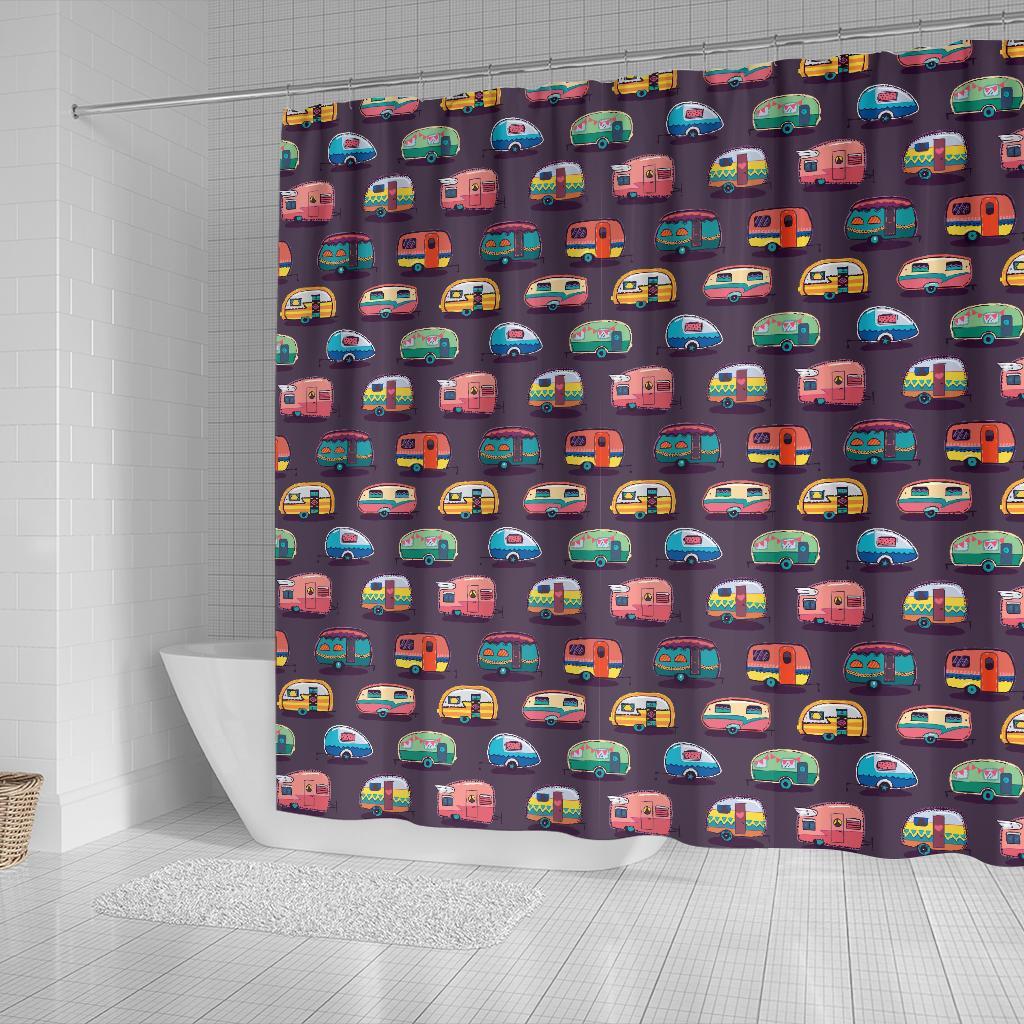 Camper Van Pattern Print Bathroom Shower Curtain-grizzshop