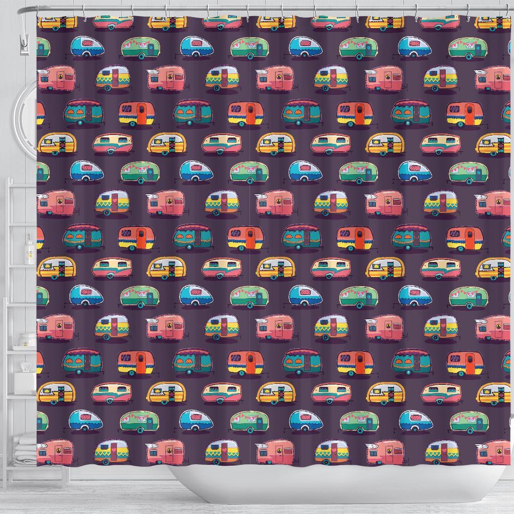 Camper Van Pattern Print Bathroom Shower Curtain-grizzshop