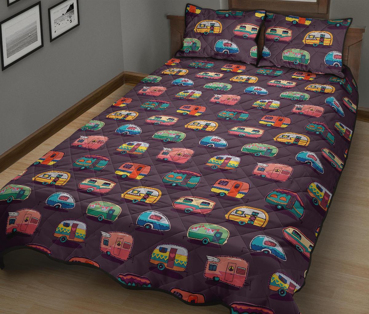 Camper Van Pattern Print Bed Set Quilt-grizzshop