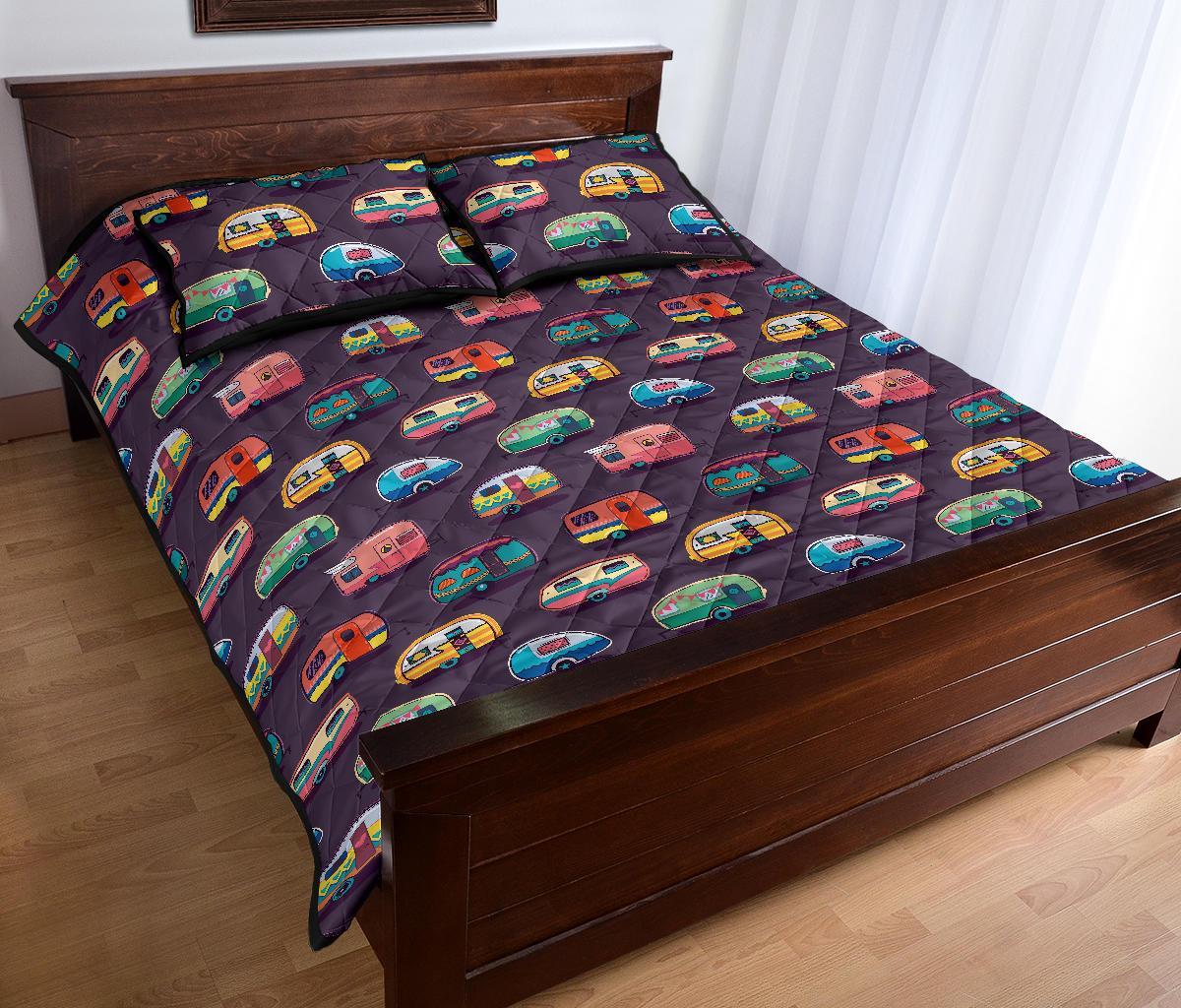 Camper Van Pattern Print Bed Set Quilt-grizzshop