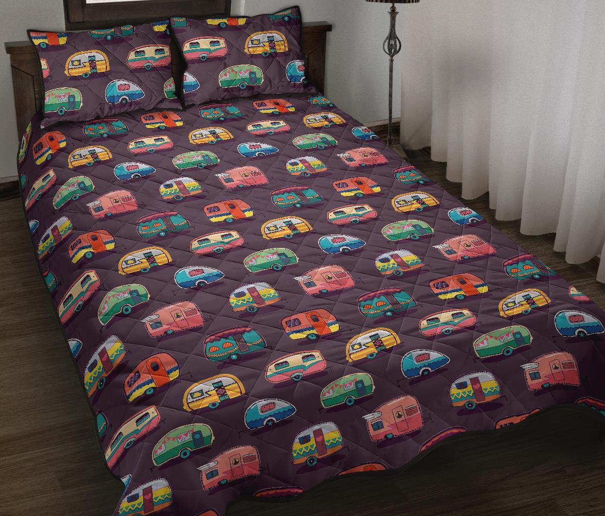 Camper Van Pattern Print Bed Set Quilt-grizzshop