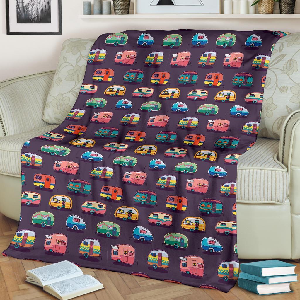 Camper Van Pattern Print Blanket-grizzshop