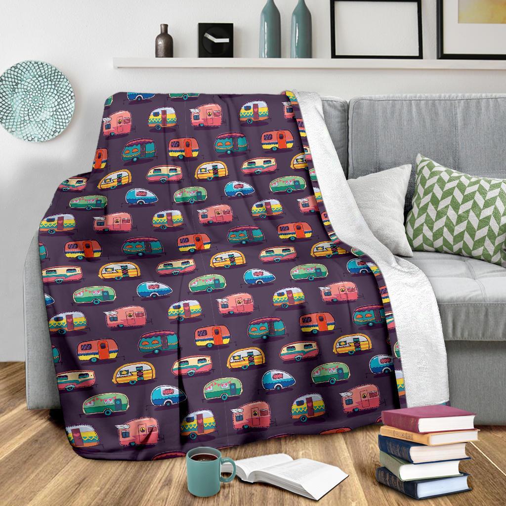 Camper Van Pattern Print Blanket-grizzshop