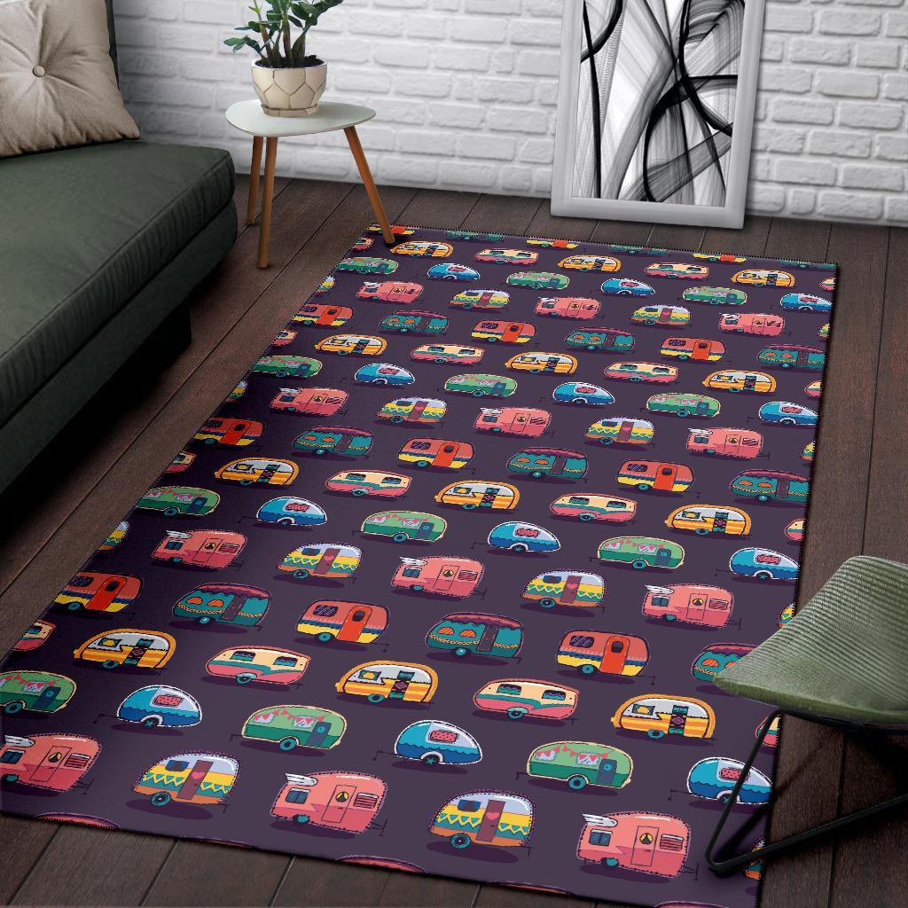 Camper Van Pattern Print Floor Mat-grizzshop