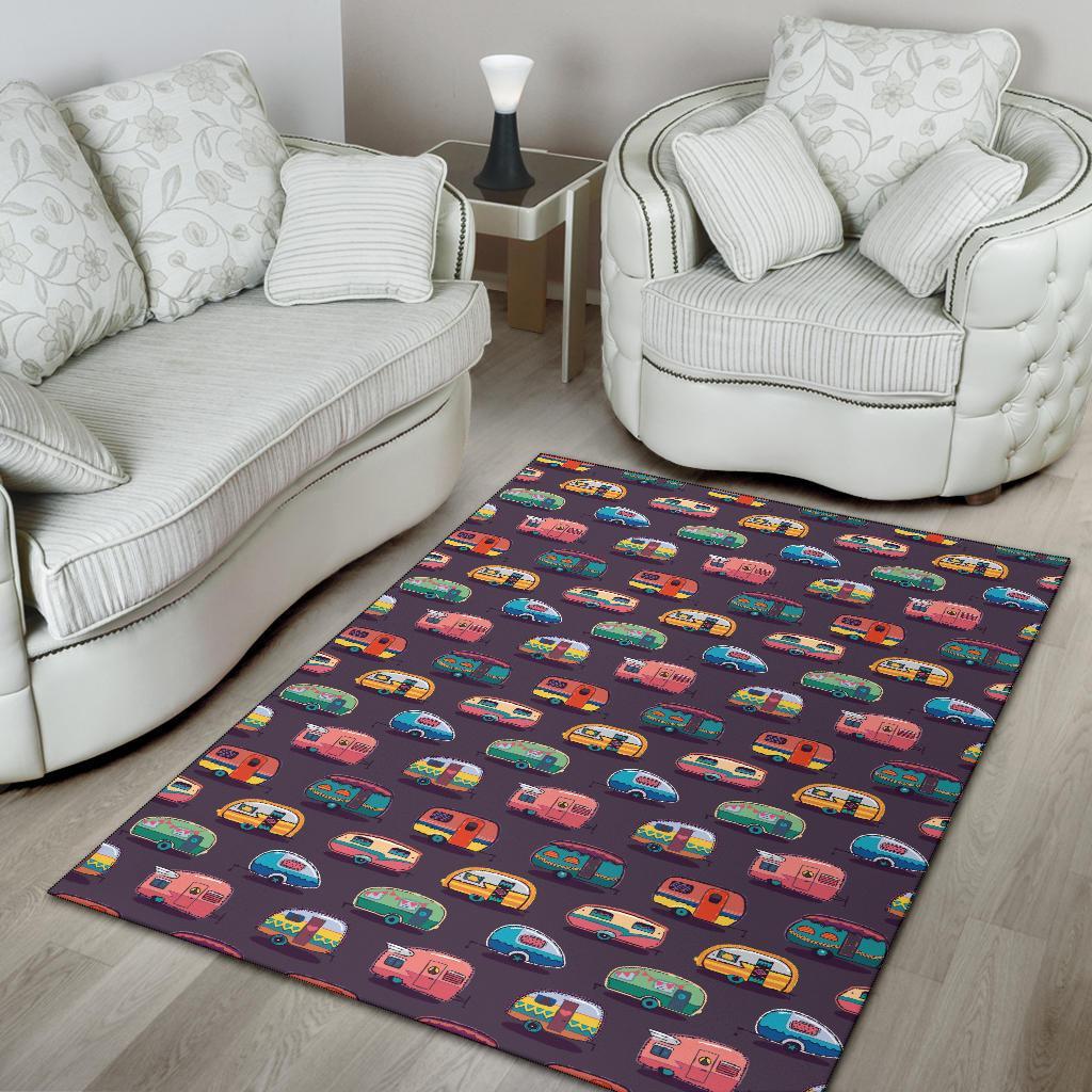 Camper Van Pattern Print Floor Mat-grizzshop