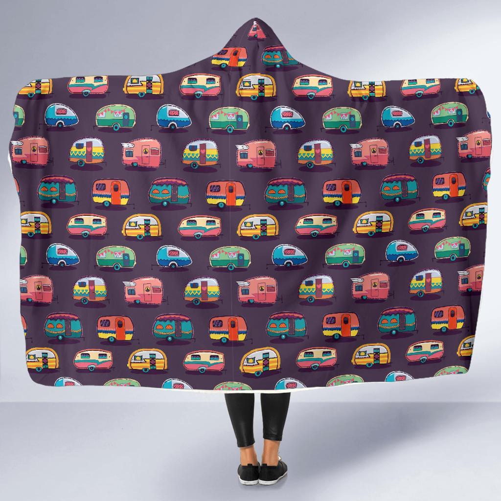 Camper Van Pattern Print Hooded Blanket-grizzshop